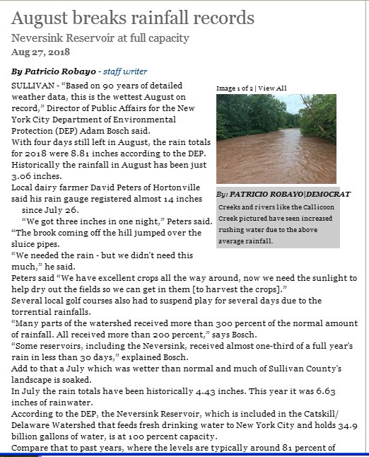 catskillfishing's tweet photo. As I mentioned. Wettest August EVER.  See charts / article  re: NYCDEP  #catskills  #upperdelwareriver   #sullivancounty  #flyfishing   / cc: @Paflyfish @FishOn_FishOff @ninaburleigh @BleuZ00m @DelRiverkeeper @jlpratt4 @NYSDEC @recordonline @nytimes @TroutUnlimited https://t.co/KffypGcwfS