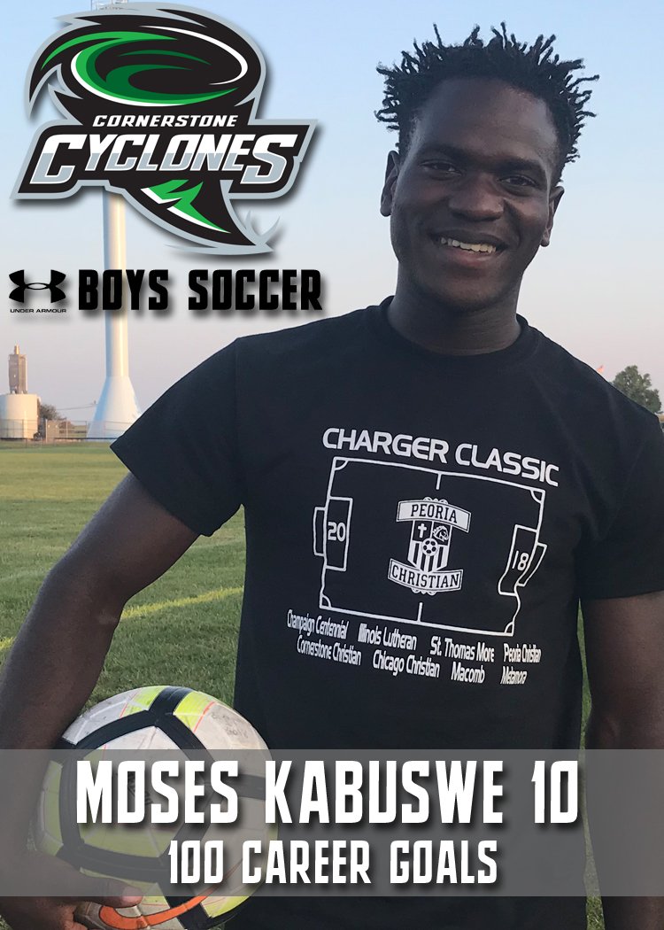 CCAcyclones's tweet photo. Forward Moses Kabuswe found the net 3 times in the first seven minutes helping our #CCAcyclones boys soccer to a 9-0 win over Olympia.  He's the founding member of the Cyclones 100 goals club.  #GoCylcones https://t.co/v34TzQxgyl