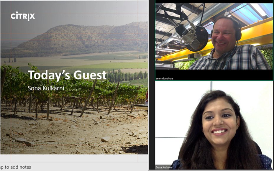 SeanDo40's tweet photo. What do you do when your guest is such an expert she gives you over an hour of content for a 13 minute show? #MultiEpisodes
#CitrixIsHow #CitrixWorkspace @sona_kulkarni #womenintech https://t.co/W4CUmVk34Y