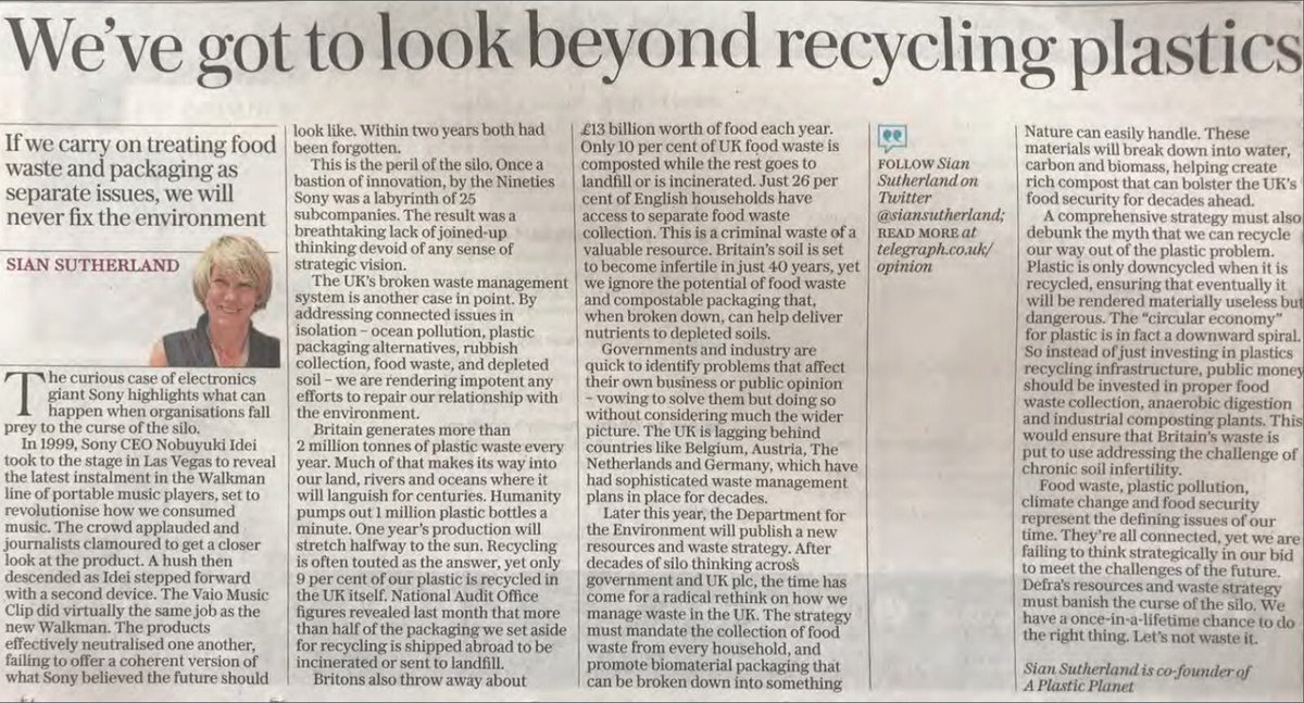 Sian Sutherland (@siansutherland) on Twitter photo You might like to read my op ed in ā¦<a href="/dailytelegraph/">The Daily Telegraph</a>ā© today. We must not lose sight of the bigger picture - plastic / alternatives / waste management / food waste collection / hungry soil / climate change. #itāsallconnected Natureās #circulareconomy ā¦<a href="/aplastic_planet/">A Plastic Planet</a>ā© You might like to read my op ed in ā¦<a href="/dailytelegraph/">The Daily Telegraph</a>ā© today. We must not lose sight of the bigger picture - plastic / alternatives / waste management / food waste collection / hungry soil / climate change. #itāsallconnected Natureās #circulareconomy ā¦<a href="/aplastic_planet/">A Plastic Planet</a>ā©