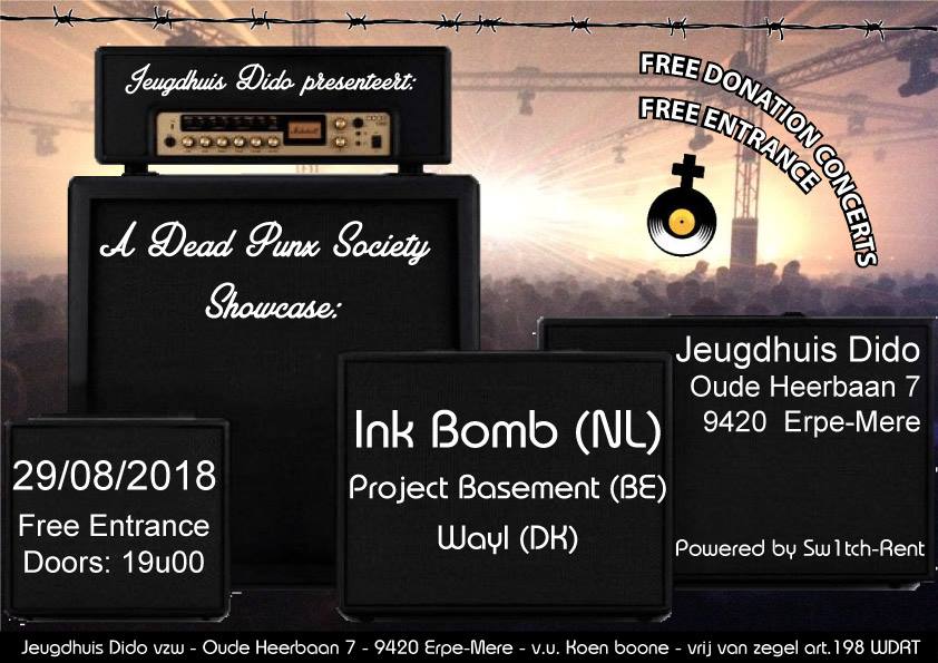 Jeugdhuisdido's tweet photo. Morgen (29/08) kan je opnieuw enkele fijne (stevige) optredens meepikken in Jeugdhuis Dido! Met #InkBomb (NL), #ProjectBasement (BE) en #Wayl (DK)! #FreeEntrance #FreeDonation #DPSShowcase #LiveMusic https://t.co/7vtIgiqVhu