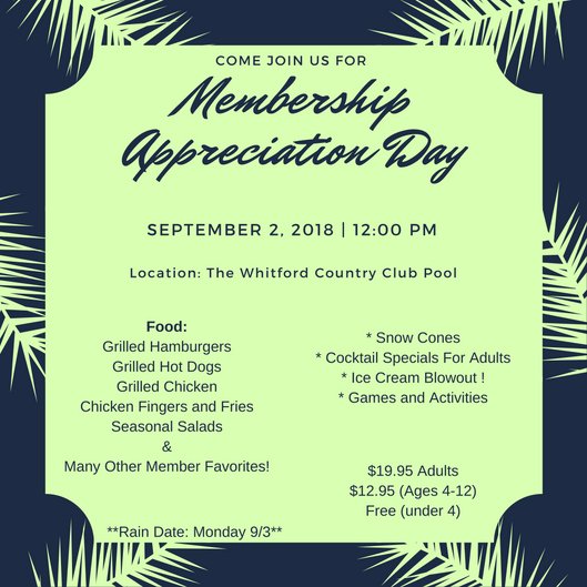 Membership Appreciation Day is coming up on September 2nd! Get excited for great food and a fun day in the sun!🌞