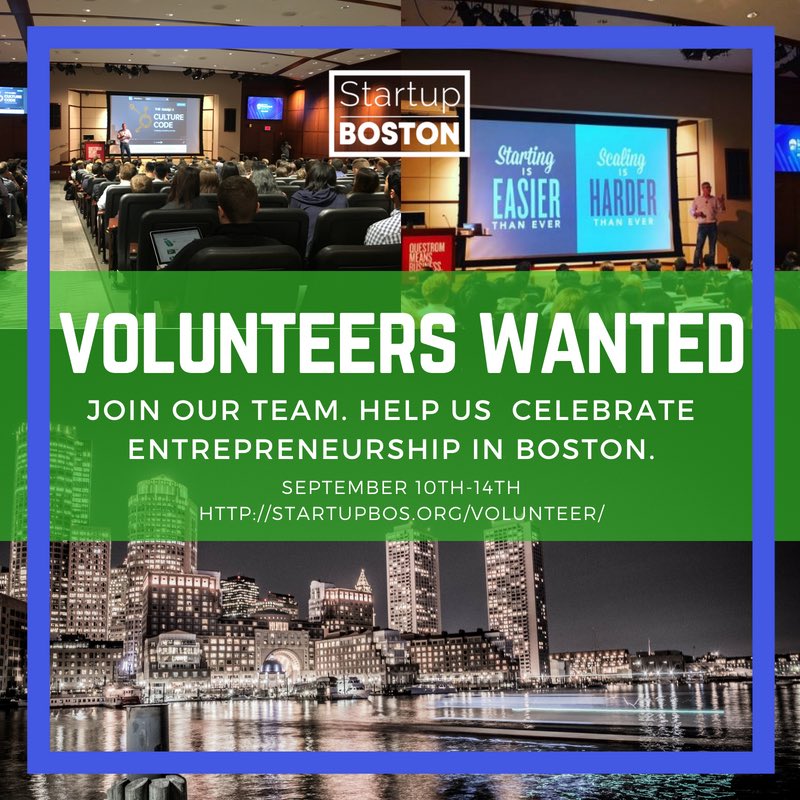AnumV89's tweet photo. Looking to get plugged in to the local tech scene? Come join the Startup Boston team and get more access to the amazing speakers! Events kick off the week of 9/10. @startupBOSorg  #volunteers #backtoschool #BostonTech #Entrepreneur #local https://t.co/g2P4AU75ma