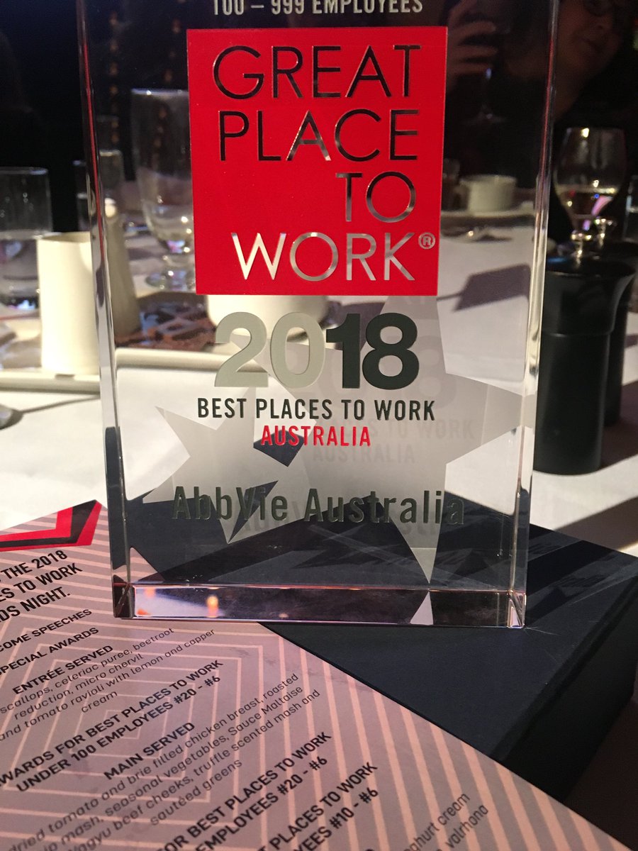 AbbVie_AU's tweet image. We are so proud to be ranked #7 on the Australian Great Place to Work, Best Companies List (category 100-999 employees). It’s formal recognition of what we know to be true. We are a great company of remarkable people #50BPTW18 #GPTWAU