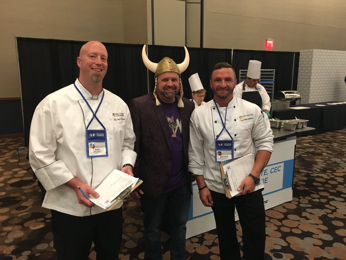 myohioliving's tweet photo. We have an amazing culinary team at #OhioLiving. Two of our rock stars, Chef Matt Osolin and Chef Ryan Wagner, were co-chairs of the @ahfnetwork #culinarycompetition last week. Thanks for your commitment to making our culinary services top notch guys! https://t.co/WkBnROGwLZ