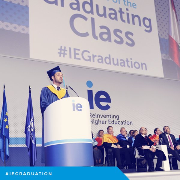 IEAlumni's tweet photo. "Look at the person to your side, this person will be family forever" TBT to #ieIMBA Leandro Augusto de Oliveira's speech at #IEGraduation https://t.co/8FJMNIIXrN