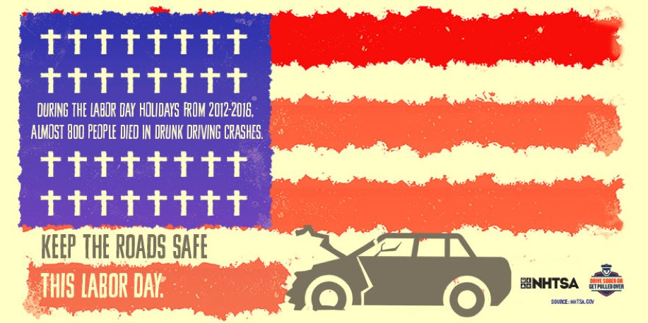 MDHealthDept's tweet photo. Keep the roads safe this Labor Day weekend. During the 2012 to 2016 Labor Day holidays, almost 800 people died in #DrunkDriving crashes. #DriveSober #NHSTA #MarylandVIP https://t.co/zw4DT2dRQZ