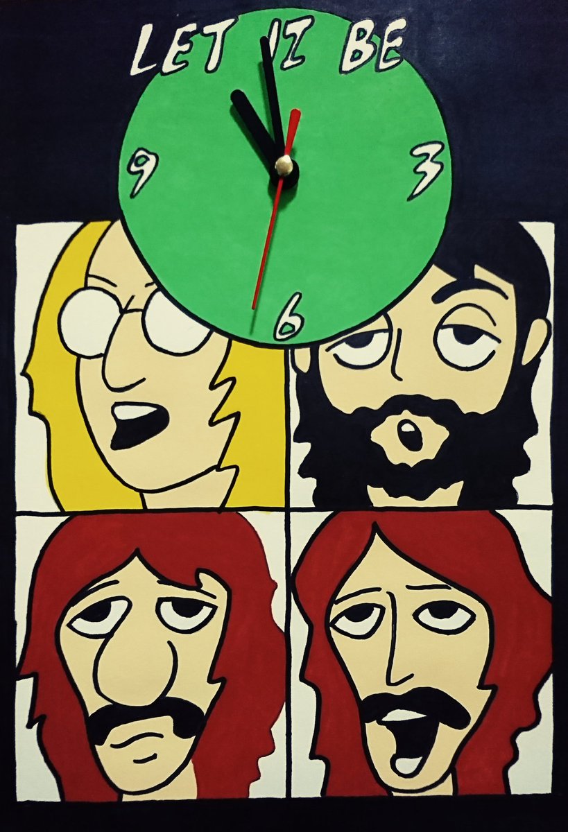 Hiro Twitterissa 今度はレット イット ビー掛け時計 Let It Be の It を 12 に見せて描いてます 奥さん 時計こんなにたくさん要らんじゃろ 呆れ顔 Beatles ビートルズ Letitbe レットイットビー