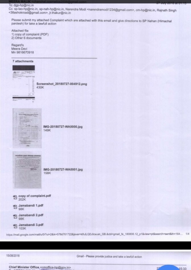 MeeraSirmaur's tweet photo. CC @PMOIndia
@jairamthakurbjp @CMOFFICEHP @himachalpolice 
Rajesh &amp; Patwari had conspired&amp; transferred property through fake Will
The remarkable thing is that at the time of INTQKAL,they done my fake sign by standing someone else in my place
Can HP Govt provide Justice to me? https://t.co/XZeGCg1aiI