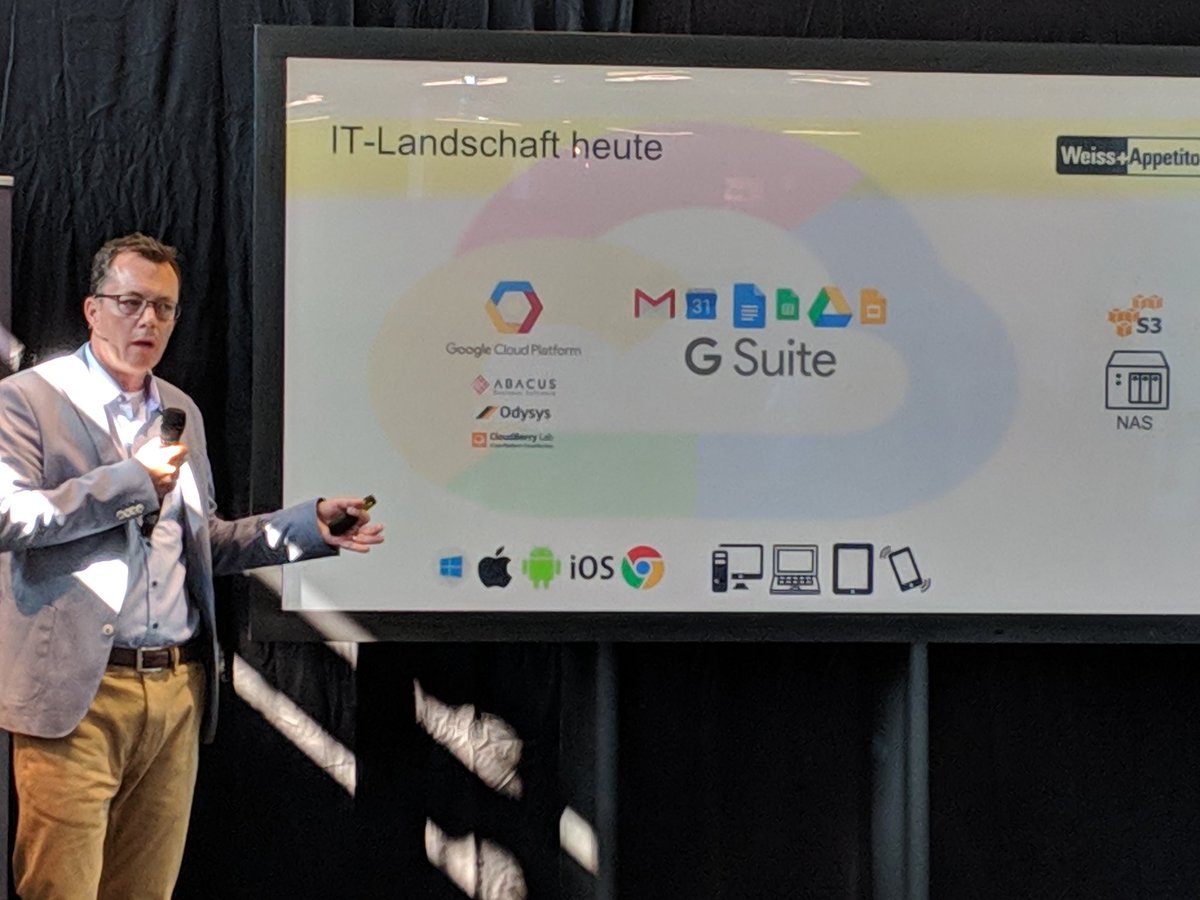 saemsonite's tweet image. Live von der #Topsoft Konferenz in @MesseZurich: Spannender Business Case der Schweizer Weiss+Appetito Gruppe durch CFO Oliver Schüttel zu #GSuite im Geschäftsalltag; mit Inputs von Implementierungs-Partner #Wabion AG und #GoogleCloud 🇨🇭