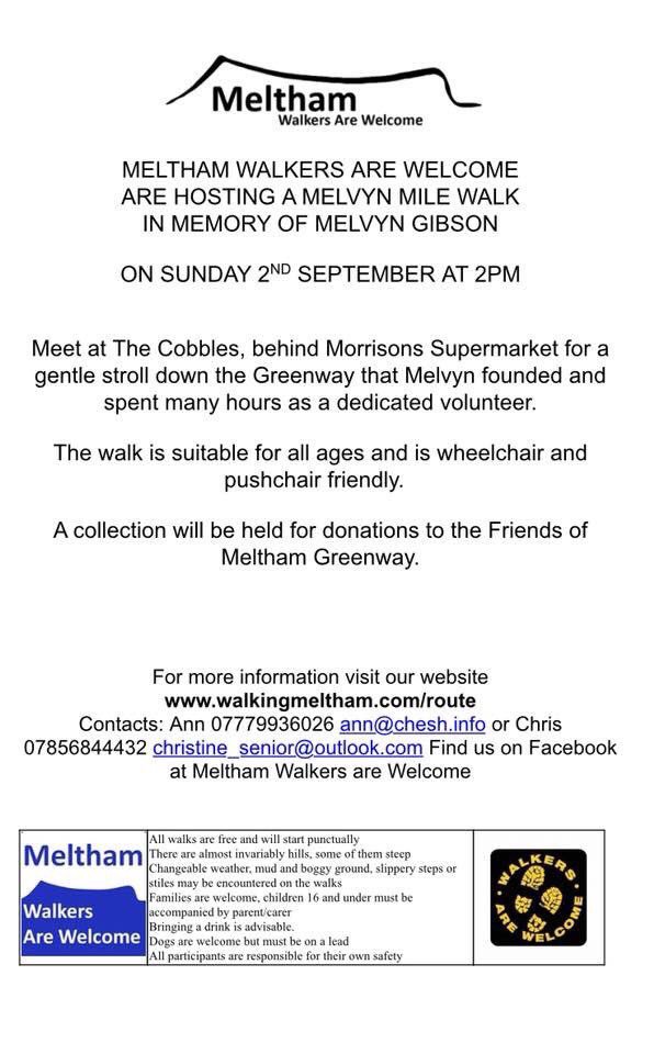 hashtagmeltham's tweet photo. This Sunday, meet at The Cobbles, for a walk at 2pm on #Meltham Greenway in memory of Mel Gibson and to raise funds for the future maintenance. All welcome! https://t.co/B2NbTd92g4