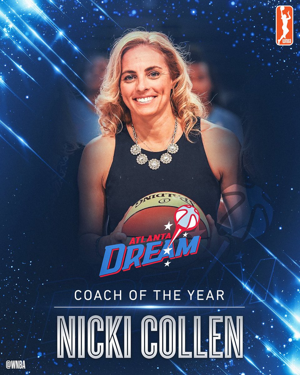 WNBA's tweet photo. Congratulations to @AtlantaDream head coach @NickiCollen on being named the 2018 WNBA Coach of the Year! 🏀 https://t.co/TZWEBpcyxR
