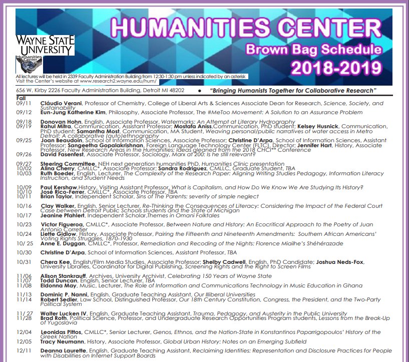 Happy Festifall Warriors! We hope to see you at the Brown Bag lectures this semester, please visit our NEW Instagram page (under construction) instagram.com/wsu_humanities/ and follow us on Facebook facebook.com/WSUHumanities for exciting content to come.