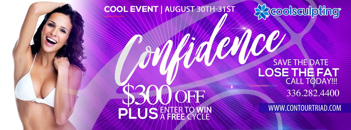 Contour_MedSpa's tweet photo. NOW BOOKING Complimentary Consultations for our #CoolSculpting 2 Day Event this Thursday and Friday ONLY!  Win a FREE Cycle and get $300 OFF your treatment!  Hurry, space is limited! Call or Email today!  #FreezeYourFat  https://t.co/EsMvd0vDGh  #ContourConfident https://t.co/10zgIANuSj