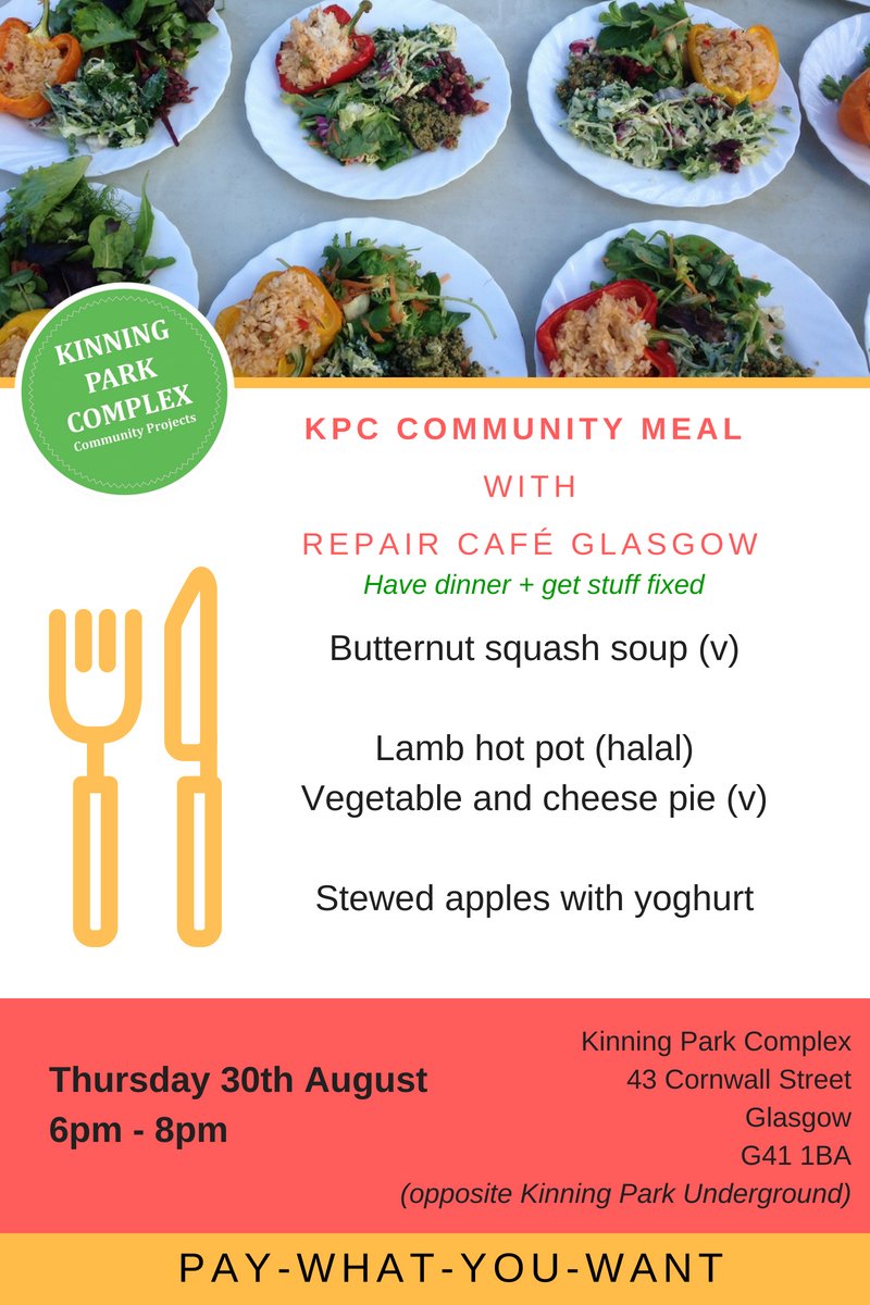 KinningParkComp's tweet image. Come along to @repairglasgow 's event at our community meal this Thursday. Bring that broken item that needs fixed, their repair team will have a look, hopefully help you fix it and you'll get your dinner 👌#accomplishment #TryFixItBeforeYouDitchIt #LearnHow