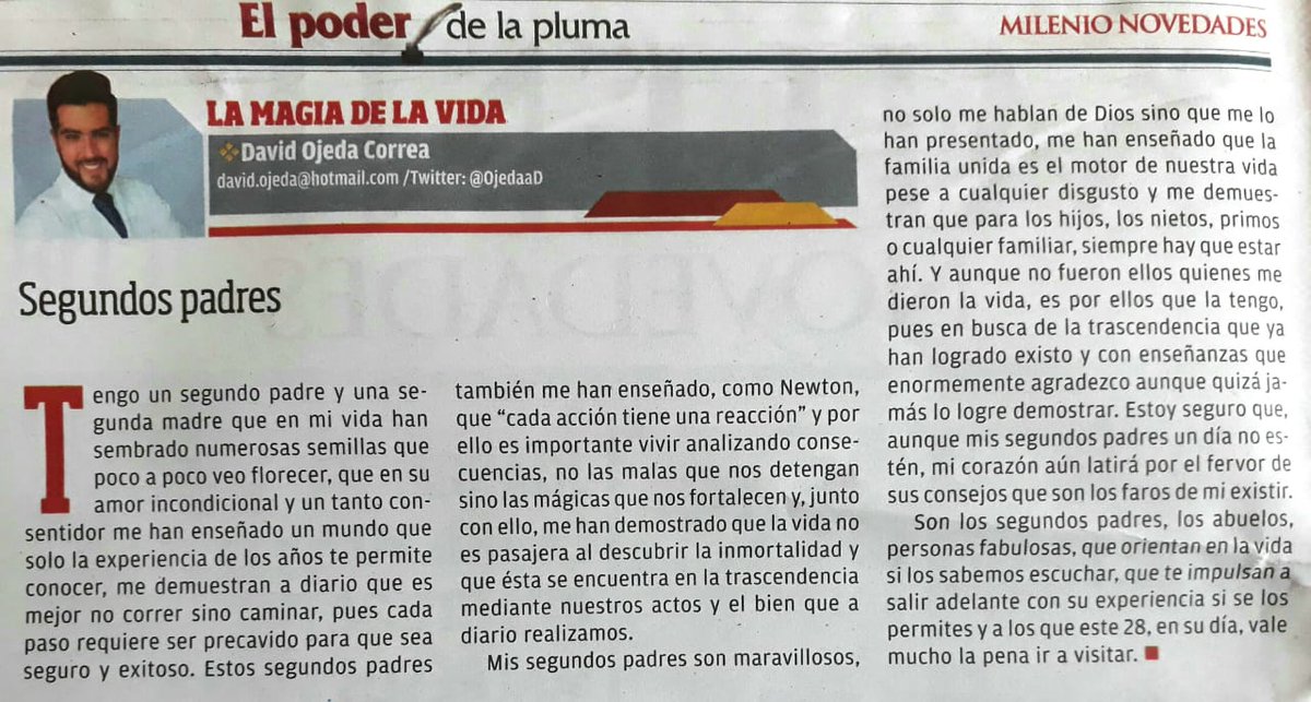 OjedaaD's tweet photo. El de esta semana se publicó hoy como especial del día de los abuelos ¡Felicidades abuelitos en su día! #Milenio @MilenioYucatan #Lamagiadelavida https://t.co/QzjqFou9j8