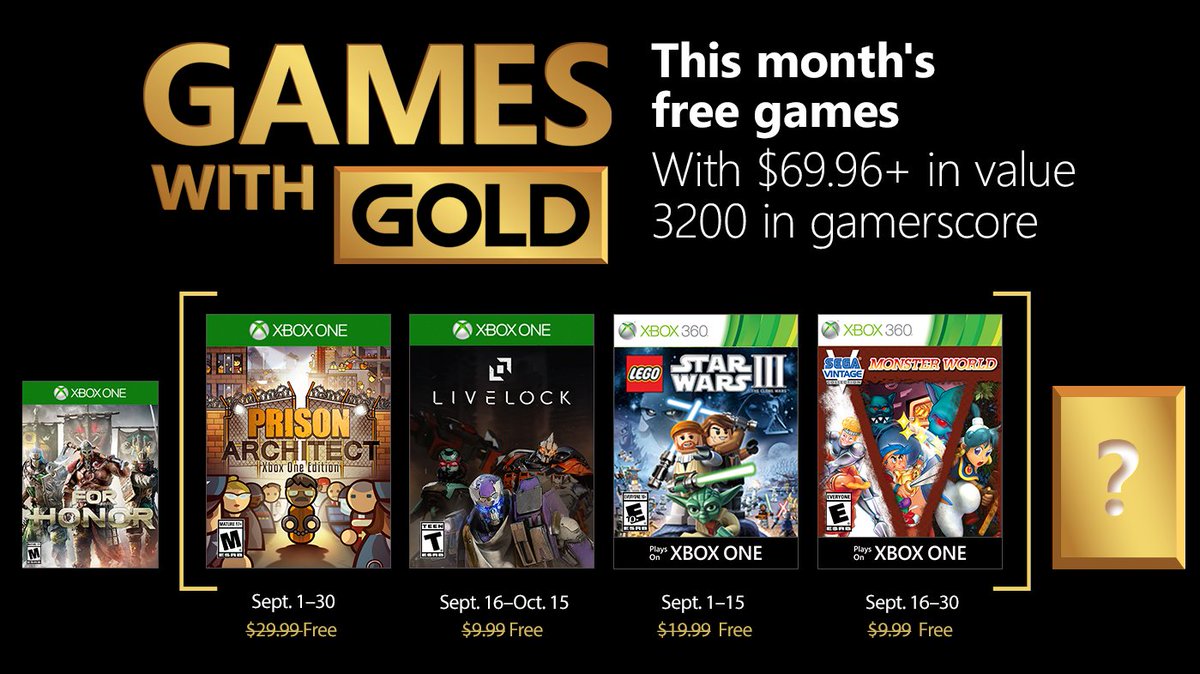 Xbox Live Games with Gold September 2018