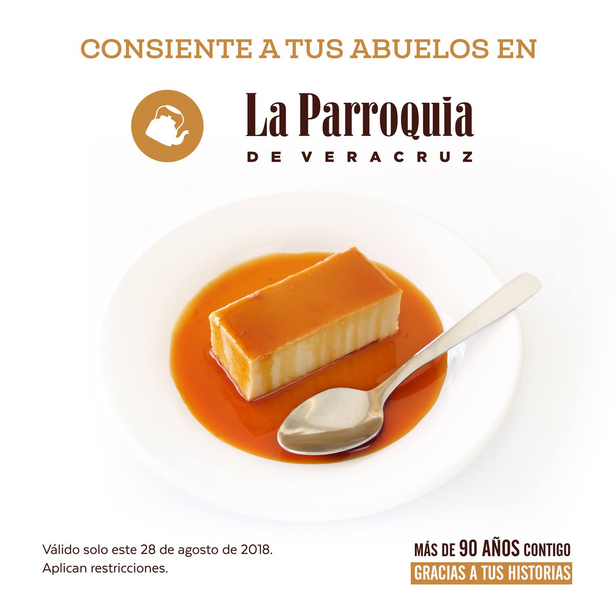 VilladelmarCC's tweet photo. ¡Flan de @La_Parroquia para los abuelos en su día!
Déjanos consentirlos con un flan napolitano de cortesía. #DiaDelAbuelo
Más de 90 años contigo gracias a tus historias. *Consulta disponibilidad. https://t.co/qhRrhtYfkG