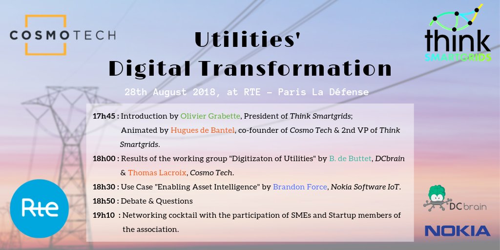 cosmotechweb's tweet photo. This evening, our CEO (@hdebantel) &amp; CTO (@tomlac) will be speaking at @rte_france's HQ at @ParisLaDefense for an event hosted by @ThinkSmartgrids, in partnership with @nokiaIoT and @DCbrain_feed. | Thank you for having us, we look forward to being a part of tonight's itinerary! https://t.co/zEYDX3sJh6