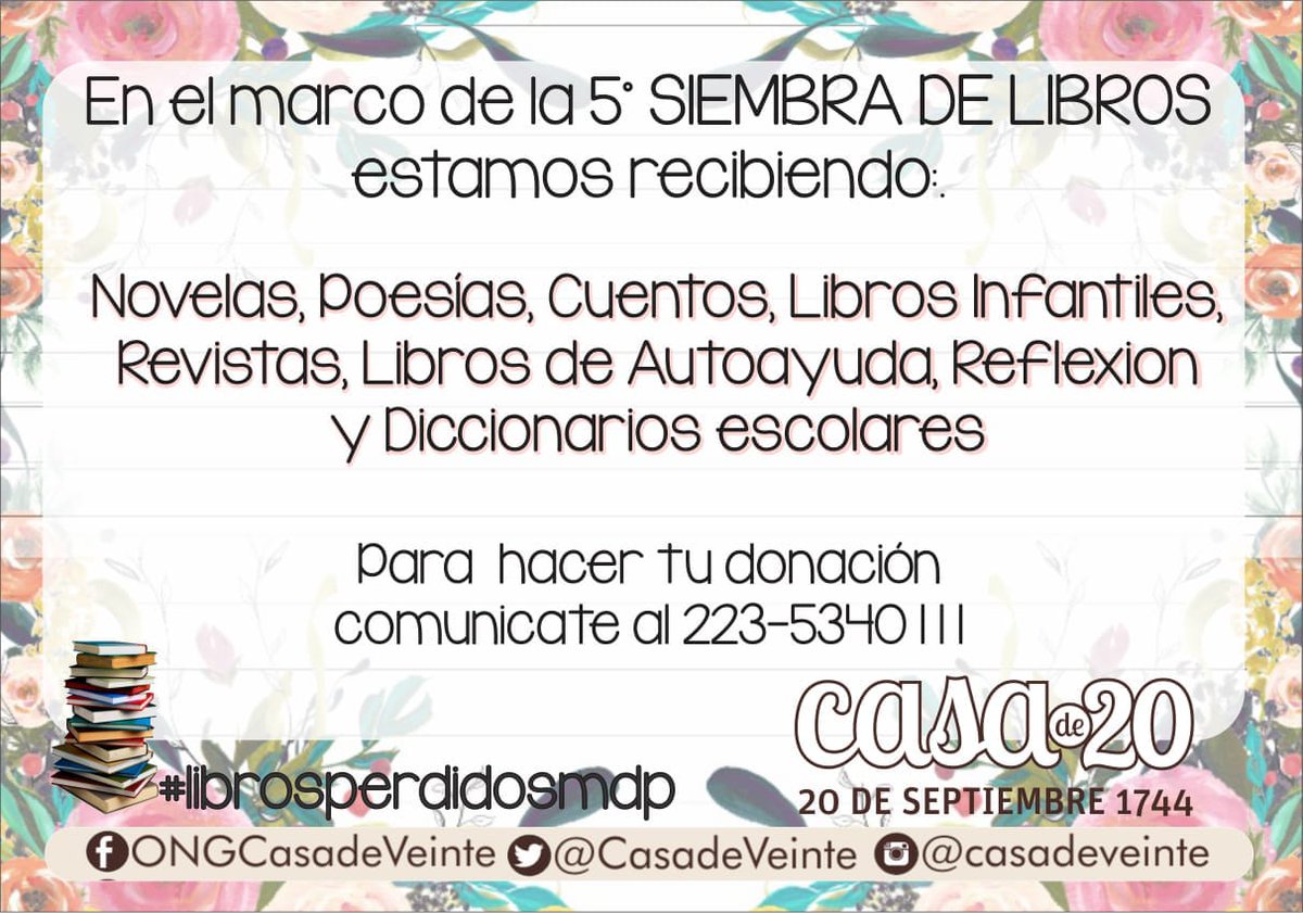 MMariaDivi's tweet image. 🌼De una idea a cumplir un año y estar otra vez con la convocatoria de libros !!! 🍃
🍀Se viene la 5ta Siembra de libros y podes ser parte de muchas maneras !⚘
#SiembraDeLibrosMDP #LIBROSPERDIDOSMDP 
Más que feliz 😊🌱