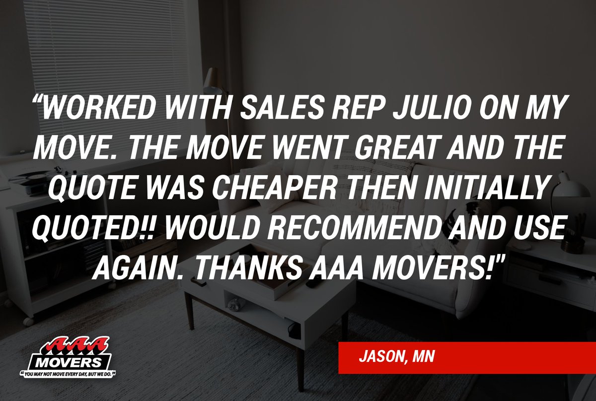 We like making your move as seamless as possible. Thanks for using AAA Movers for your move, Jason!