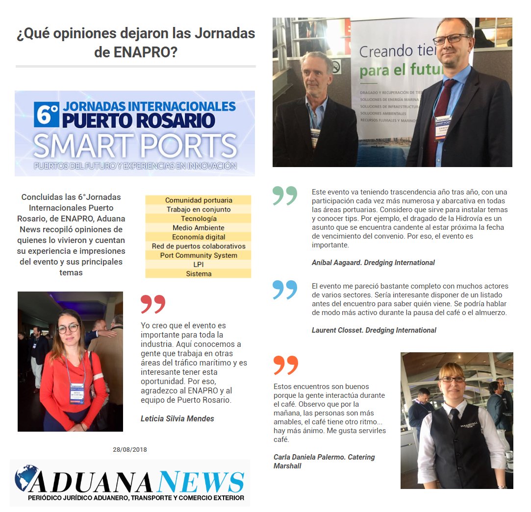 aduananews's tweet photo. #ENAPRO2018 #PuertoRosario 🇦🇷
Concluidas las 6° Jornadas Internacionales Puerto Rosario de ENAPRO, Aduana News te trae algunas opiniones recolectadas del evento. Quienes lo vivieron de adentro cuentan sus impresiones acerca de la organización y los temas tratados https://t.co/rTr9By4tUp