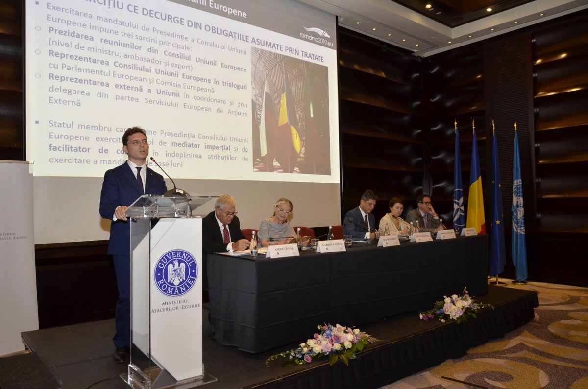 MAERomania's tweet photo. The success of the Romanian Presidency of the Council of the #EU will be our country's success. We are focusing on the constructive elements, on our role as impartial mediator during #ROEU2019 in order to generate consensus & added value at #EU level @negrescuvictor #RADR2018 https://t.co/Lz5W97Wq46
