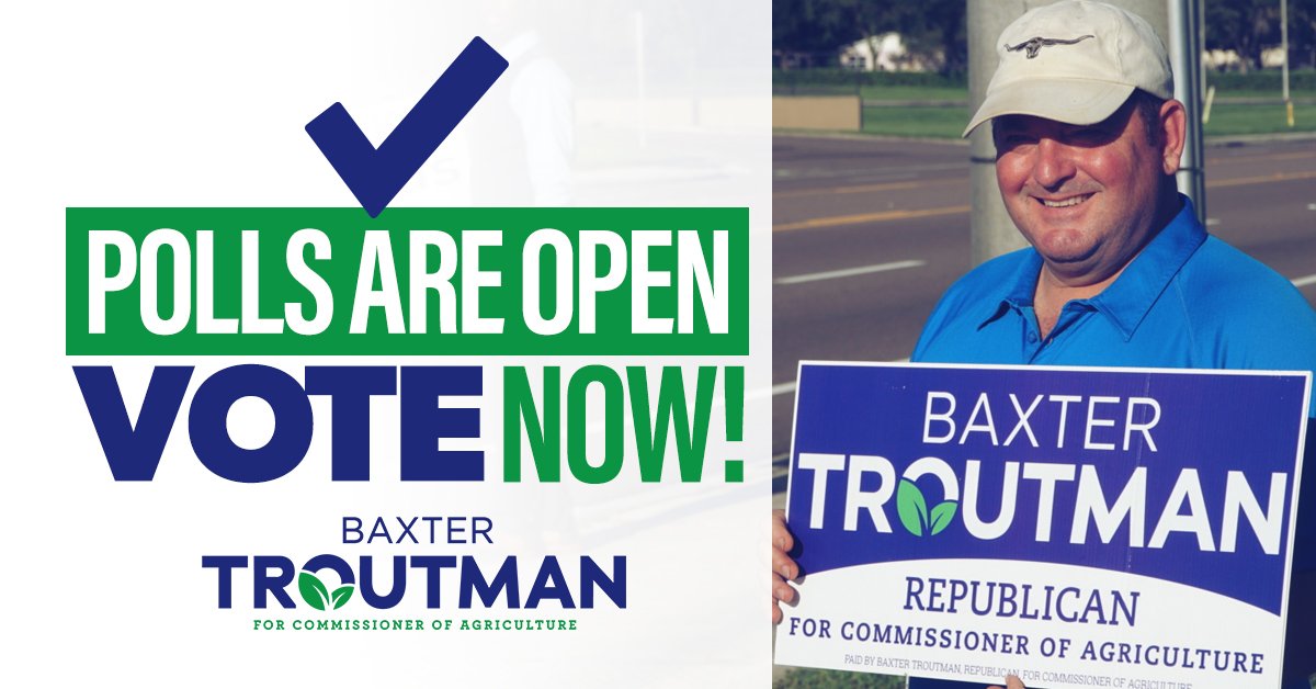 baxter_troutman's tweet photo. I’m out gaining votes one at a time. If you haven’t already voted, polls are open until 7pm. Join #TeamTroutman and together we’ll #KeepFloridaGrowing.

https://t.co/PDE7PCNnpo https://t.co/dJiBIFoldj