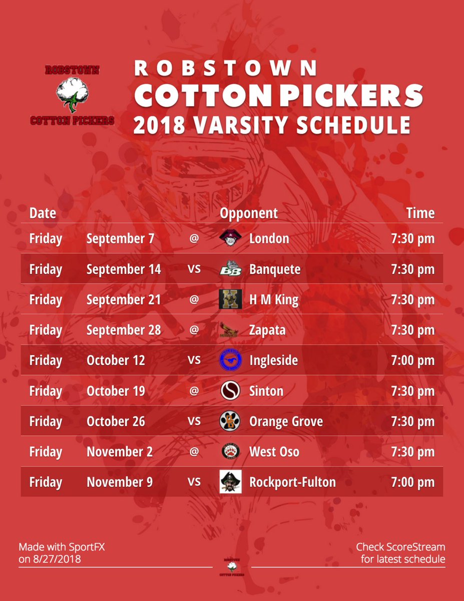 @RobstownHS <a href="/robstownhigh/">Robstown Highschool</a> we teamed up with the AP and your schedule is done! Here is a 🏈 schedule I made with SportFX our new photo/video tool just for sports!  ➡️ scorestream.com/sportfx?rId=tws