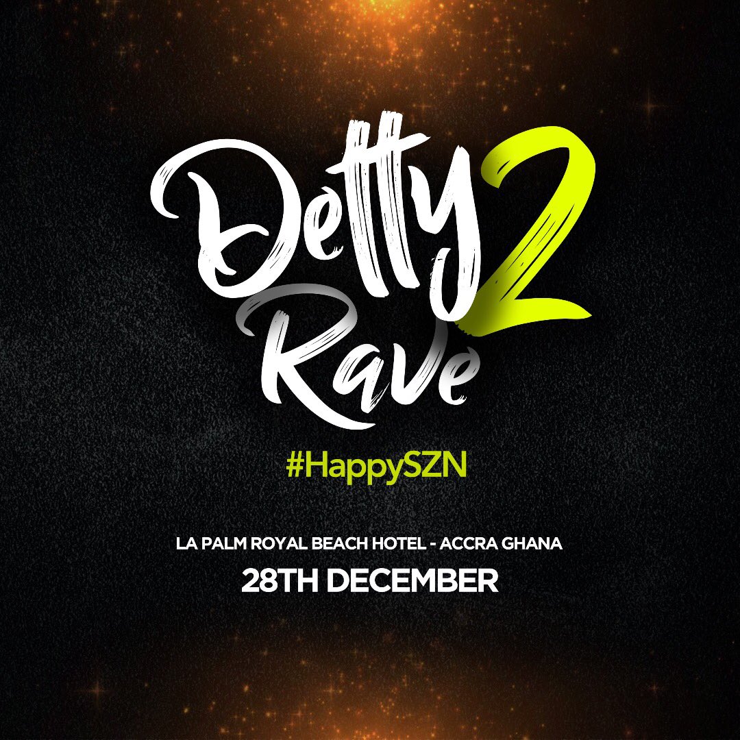mistameister's tweet photo. I’m excited to announce that in typical style like last year, Mr Eazi’s #HappyBoy tour ends in Accra on the 28th of December with the Detty Rave. It’s official, DETTY RAVE 2 is here again and it’s on 28th December at La Palm beach hotel Accra. RT and tell your friends. Thanks. https://t.co/MZ2RL1gQME