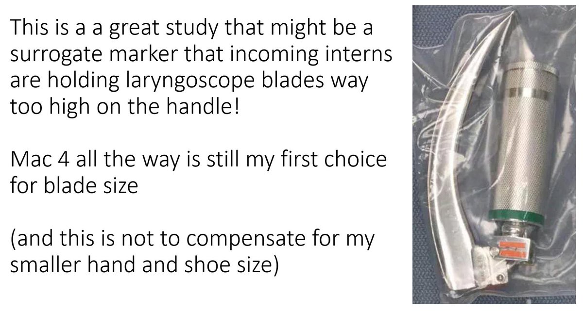 TBayEDguy's tweet photo. Who says size doesn't matter?
Recent airway reinforces my preference for Mac 4 first choice over Mac 3 lacking in length
#LengthOverStrength
Despite the following study ... #manikin #incomingInterns
But having said that, smaller hands may have more trouble with Mac4 https://t.co/d8QoUXfTwx