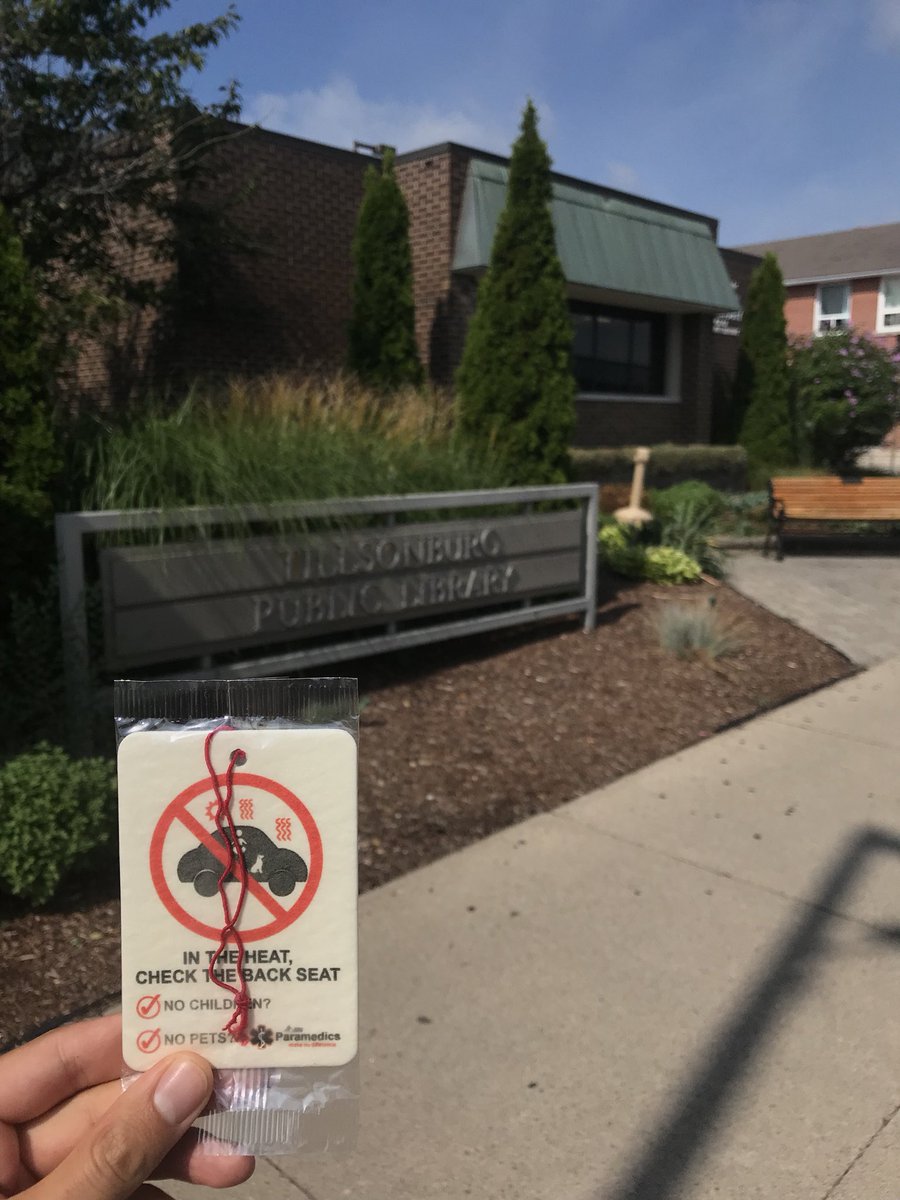 devonlans's tweet image. Fitting day, with a humidex of 37, to be handing these out to parents at the Tillsonburg Public Library promoting vehicle safety in the heat! @_OCL @OPSEUAmbDiv @NorfolkEMS @opseu