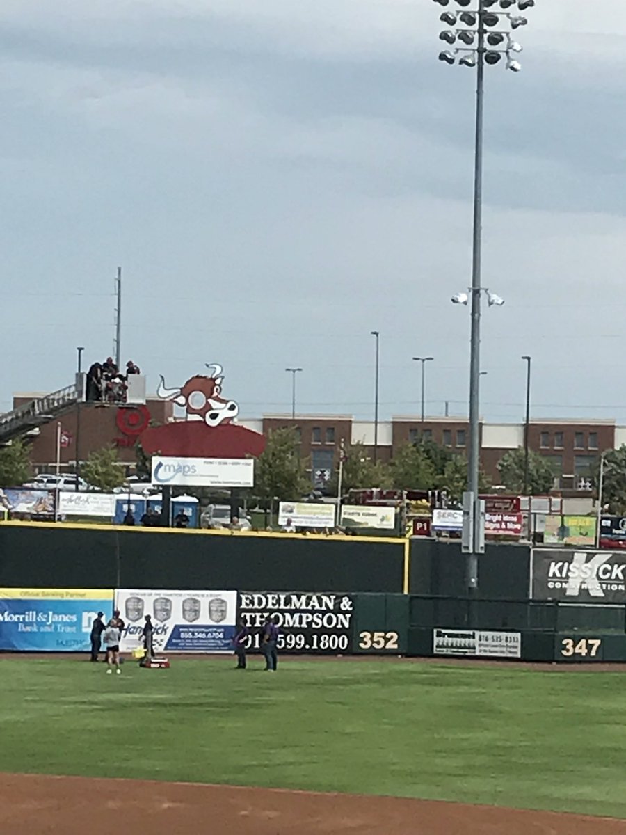 STEMKC's tweet photo. @tbonesbaseball game for @USD203Supe Piper Schools STEM Day at the TBones - game ball delivery by firefighter to @TeamStealth1802 to middle school catapult #Piper203STEM https://t.co/FcXYLDTCdz