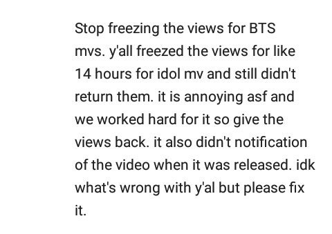 bangtanborahae7's tweet photo. ARMYs reviews on @YouTube
STOP IGNORING US AND AT LEAST GIVE US AN EXPLANATION FOR ALL OF THIS
#YoutubeIsCancelledParty #boycottYoutube #YouTubeReturnTheIDOLviews https://t.co/bv4qEPau3S