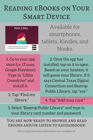 BastropPubLib's tweet photo. Don’t want to leave your air-conditioned house, but still need a good book to read? Download the Libby app to your smart device! Contact us if you need any help. Happy reading! 📚#cityofbastroptx #bastroptx #read #library #ebook https://t.co/1d89RMJnQD