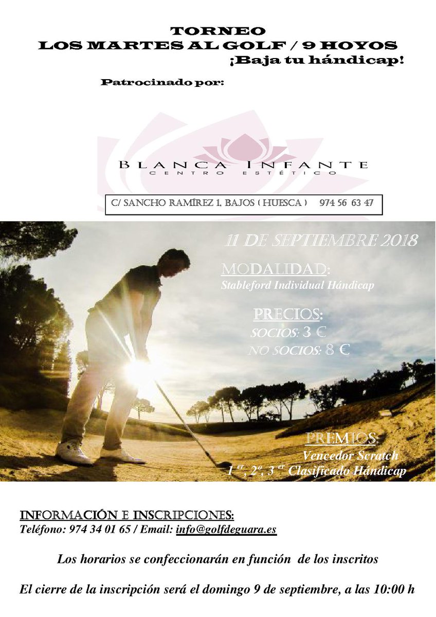 golfguara's tweet photo. Inscripciones abiertas #Huesca #Nueno #gof #torneo9hoyos #BlancaInfante #11Septiembre https://t.co/P61GUhyJal