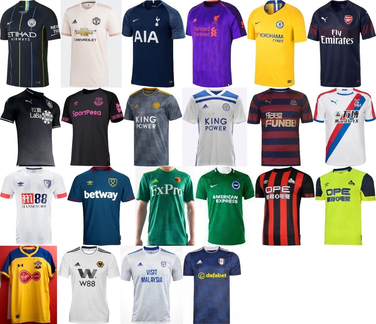 ユニ11 プレミアリーグ 18 19 アウェイユニフォーム一覧 T Co Xftqejk6sh 18 19 Premier League Away Jerseys