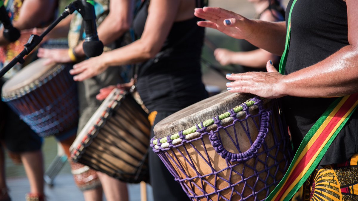Life_is_rhythm's tweet photo. "If a man does not keep pace with his companions, perhaps it is because he hears a different drummer" Quote: @HenryDavidThore 
@Life_is_rhythm love celebrating everyone's individuality. #African #AfricanDrumming #mentalhealth #teambuilding #musictherapy #balance https://t.co/a7XULwEQ2J
