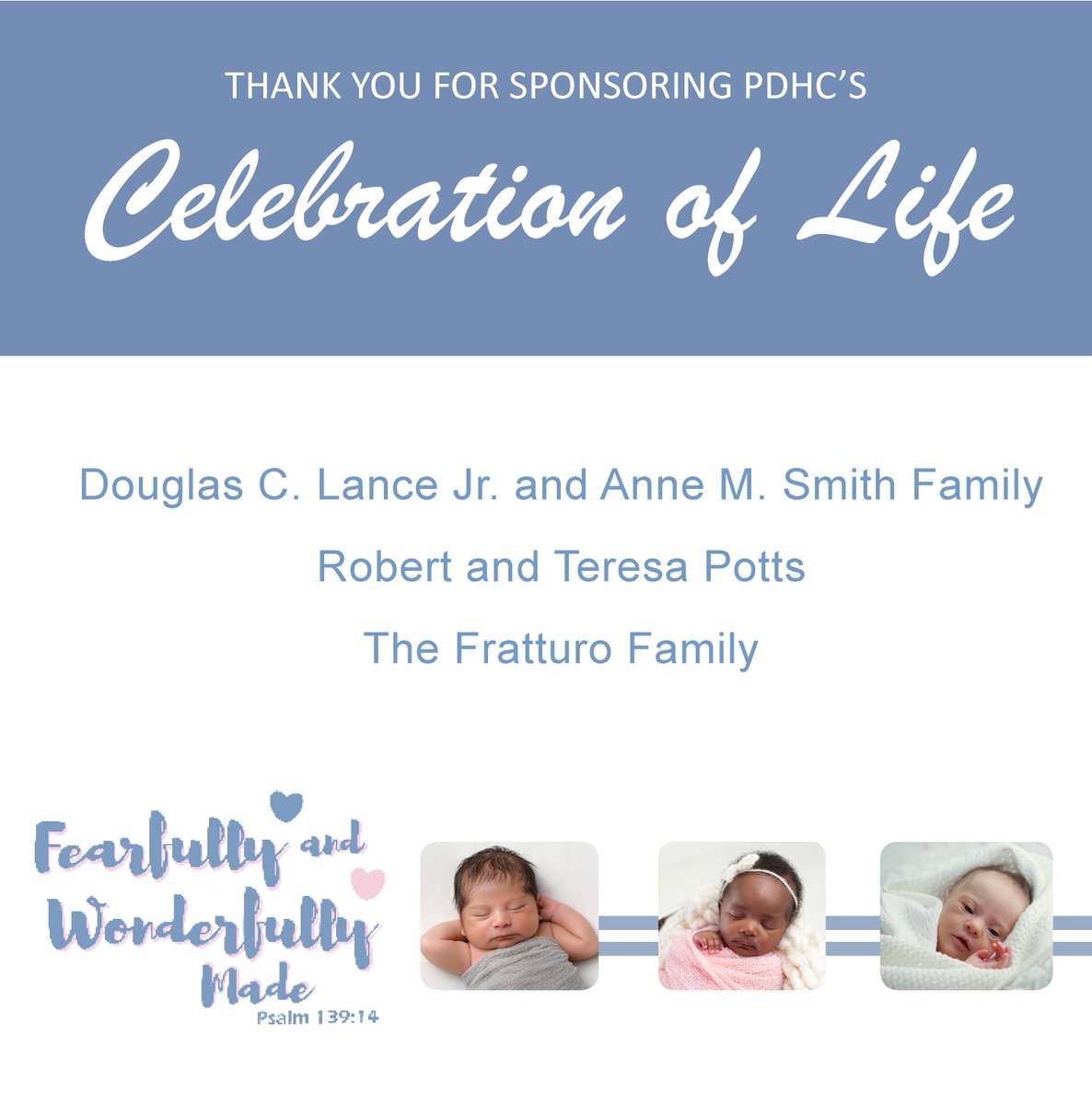 PDHC_Cares's tweet photo. These families are promoting life in our community. Their sponsorship impacts families for generations to come. We are grateful for their support! #CelebrateLife #Lifeisbeautiful #welovebabies #pdhc https://t.co/UYOZWUMBXy