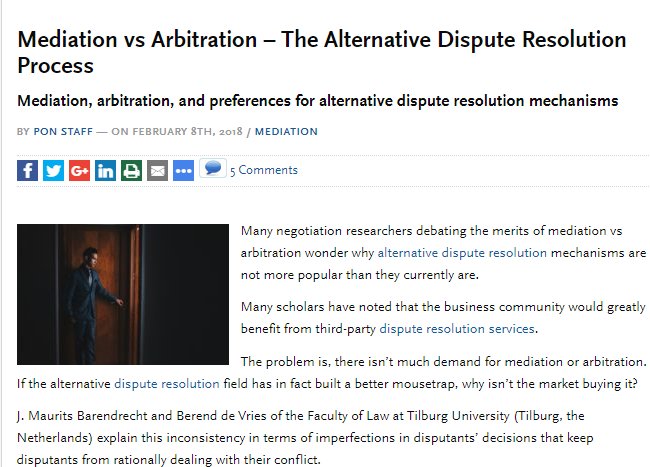 Do you have a tendency to underestimate the likelihood of a #dispute? Mediation vs. Arbitration bit.ly/2MAPQXF 
#ConflictEngagement #ADR #AlternativeDisputeResolution #Mediation #Arbitration