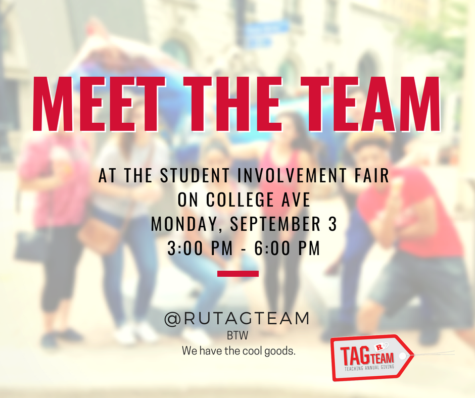 RUTagTeam's tweet photo. @RUgetinvolved always gets us excited about the Student Involvement Fair! It's such a great way to meet with other students and learn about interests.

We are always looking for new #scarletknights to join #RUTAGTeam https://t.co/OjeihZLuUA