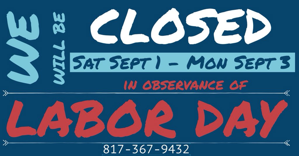 Plan accordingly and stock up on your small wares before #LaborDayWeekend with <a href="/CowtownRS/">Cowtown Restaurant Supply</a> 🍴🍻🍽       <a href="/BenitosMexFood/">Benito's Restaurant</a> <a href="/EliudPizzaDude/">Eliud the Pizza Dude</a> <a href="/203cafefw/">203 Café</a> <a href="/olsouthpancakes/">Ol' South Pancakes</a> <a href="/EsparzasTEXAS/">Esparza's Restaurant</a> <a href="/LimonSalsa/">Salsa Limón</a> <a href="/BAR2909/">BAR 2909</a> <a href="/HeimBBQ/">Heim Barbecue</a> <a href="/PhoDistrict/">Pho District</a> <a href="/corkandpigw7th/">cork and pig</a> <a href="/PacificTable/">Pacific Table</a> <a href="/bartacolife/">bartaco</a>