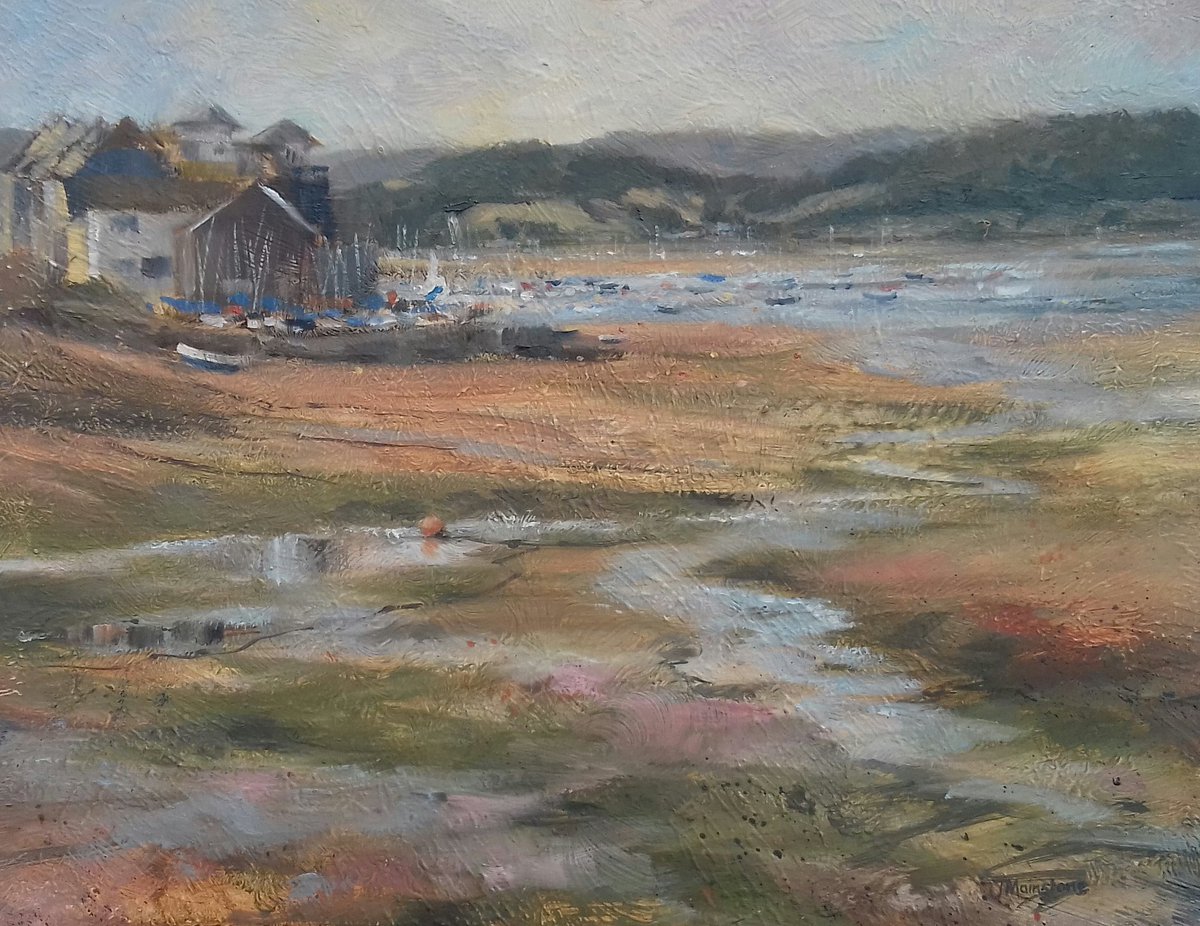 JoolsMainstone's tweet photo. ...even inspired to get the oil paints out. So inspired by all the foreground colours textures and reflections. Exe Estuary, Exmouth. #mainstone #artist #oilpaintings https://t.co/Qn8473EjaD