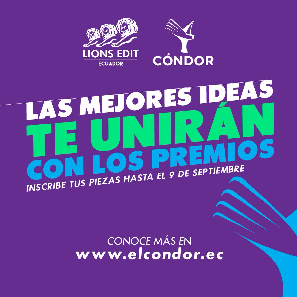 ElCondorEc's tweet photo. Este año El Cóndor tiene 15 categorías y 50 subcategorías en las que tu idea ganadora puede participar. ¿Te imaginas subir a recibir tu Cóndor de Oro? Inscribe tus mejores trabajos hasta el 9 de septiembre. 

#lionsedit #condor2018 #lacreatividadnosune https://t.co/sPLAKVrjrX