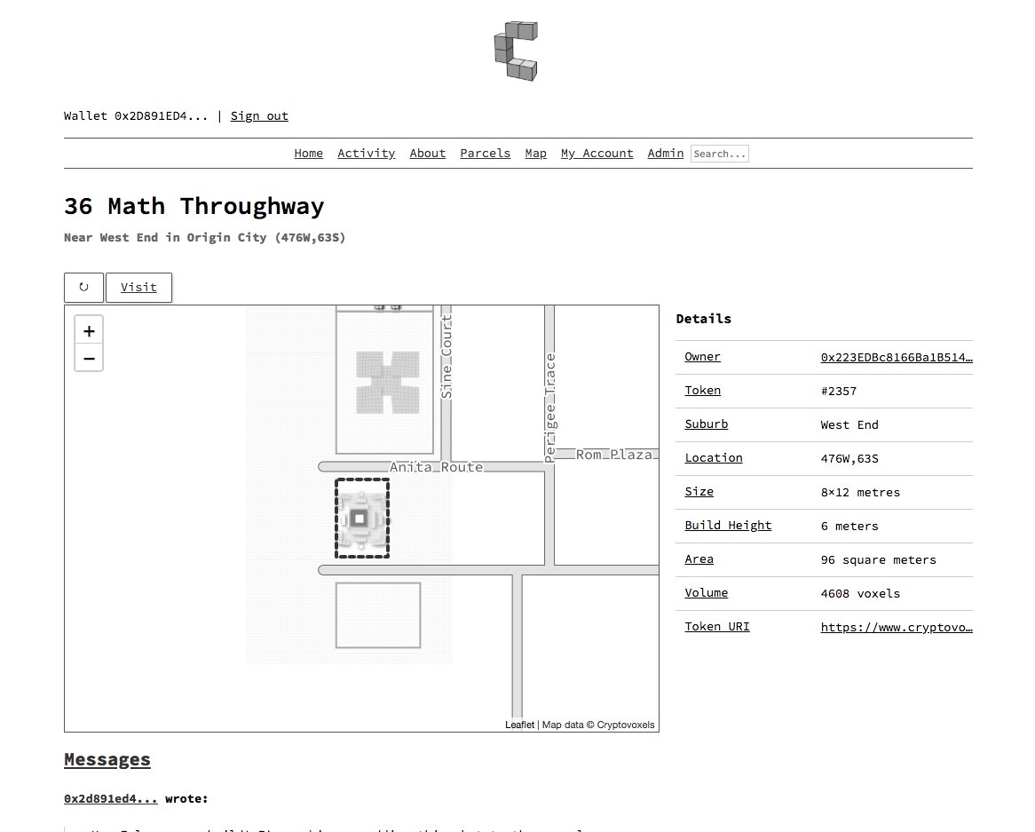 cryptovoxels's tweet image. I embiggened the parcel detail page. #flickr2003 #twocolumns #oldschoolweb