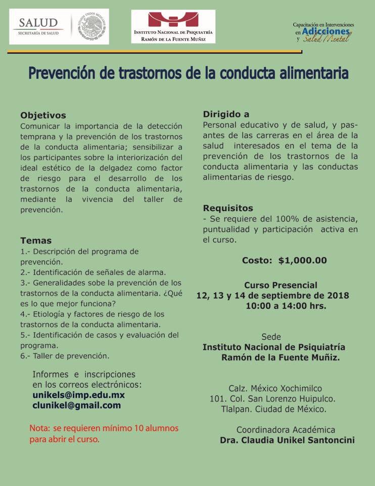 Curso de prevención para trastornos de la conducta alimentaria. #Nutrición #Prevención