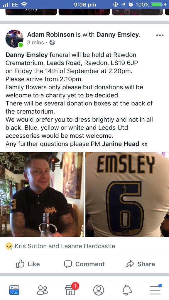 LeedsCity_FC's tweet image. Details of Danny’s funeral for those that may want to pay their respects #DannyEms #RIPDanny