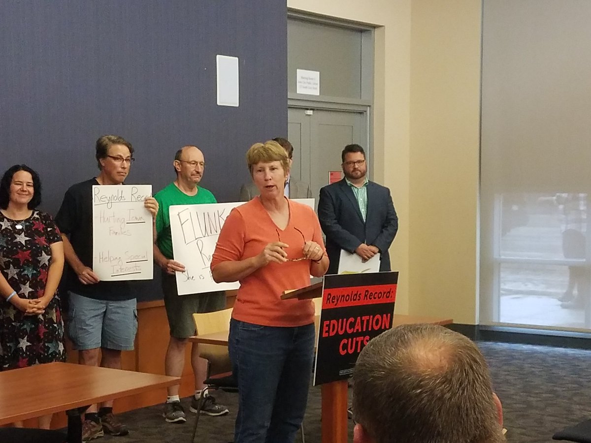 blairlawton's tweet photo. A few highlights from today's @iowademocrats &amp; @JohnsonCoDems "Reynolds Record: Education Cuts" tour event in Iowa City! #IADemProud #Organizing #IA02 https://t.co/iGkElHH31i