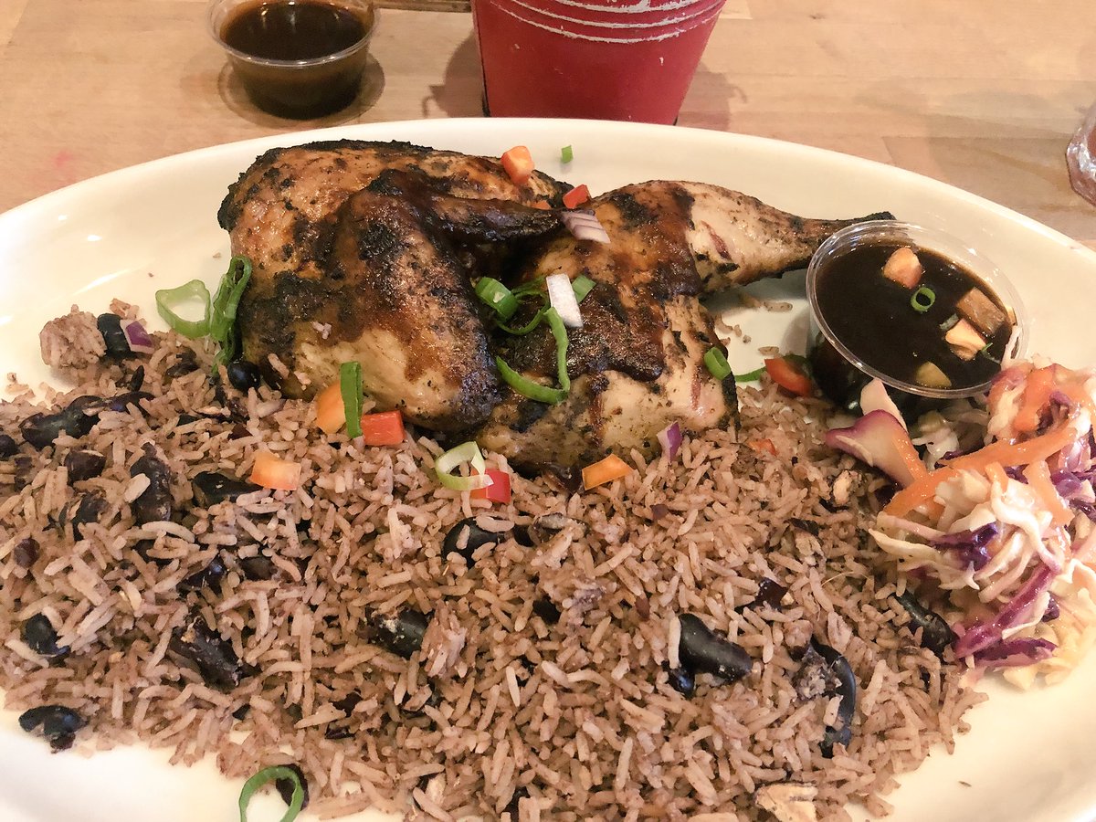 JeremysFoodTour's tweet photo. Dinner from Irie Shack, Cardiff! Jerk chicken, rice n peas with mango slaw and hot chicken curry lots dumplings and excellent cocktails! #Caribbean #Foodie #Cardiff #IrieShack #JeremysFoodTour @IrieShack https://t.co/S1A8tQmgSt