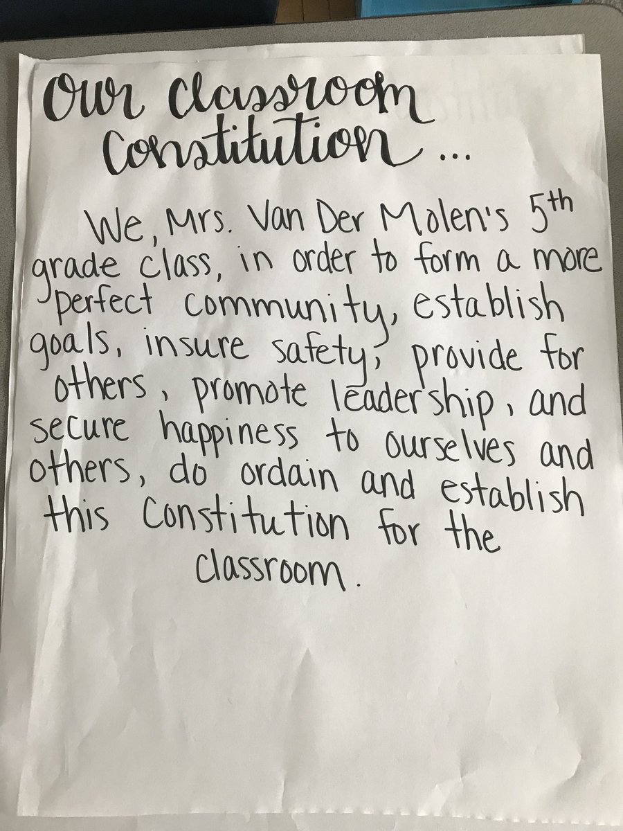chelseavdm's tweet photo. WOW- we’ve been so busy I have forgotten to tweet! Here’s our classroom constitution we made together💙 “perfect community” “provide for others” LOVE @HanawaltHawks #whatsourhashtag   #classroomconstitution https://t.co/9xT9A5iwYl